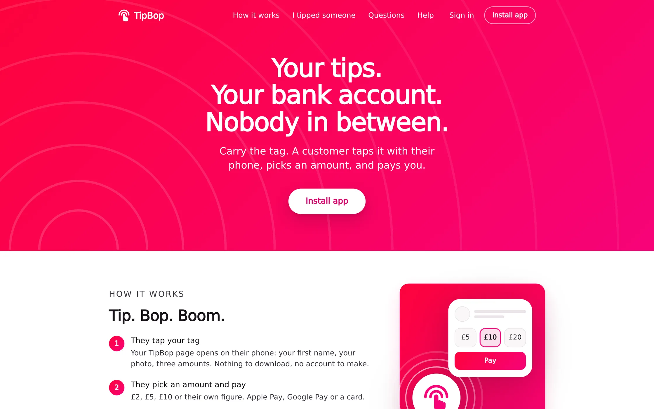 tipbop.com on a desktop: Your tips. Your bank account. Nobody in between.